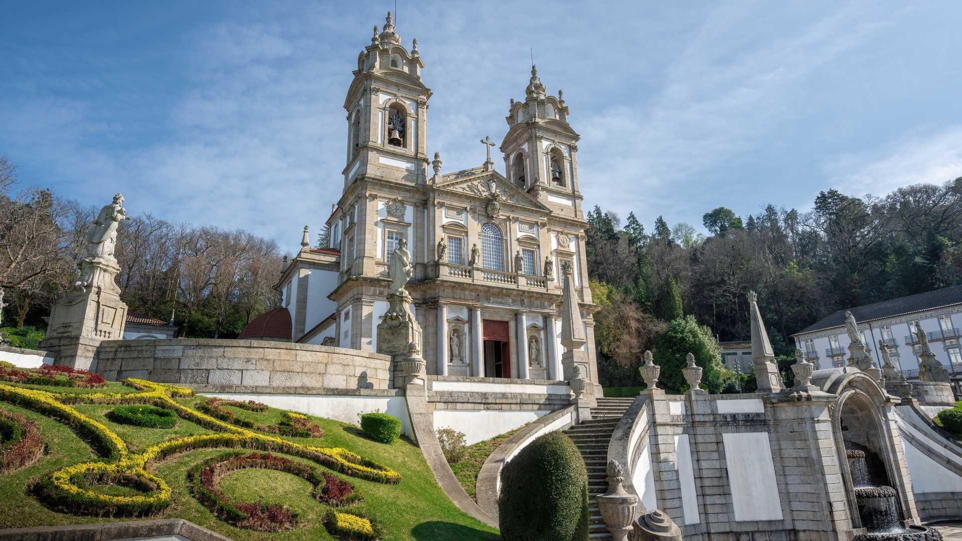 The Church Basilica at the Sanctuary of Bom Jesus do Monte in Braga, Portugal, a Baroque masterpiece.